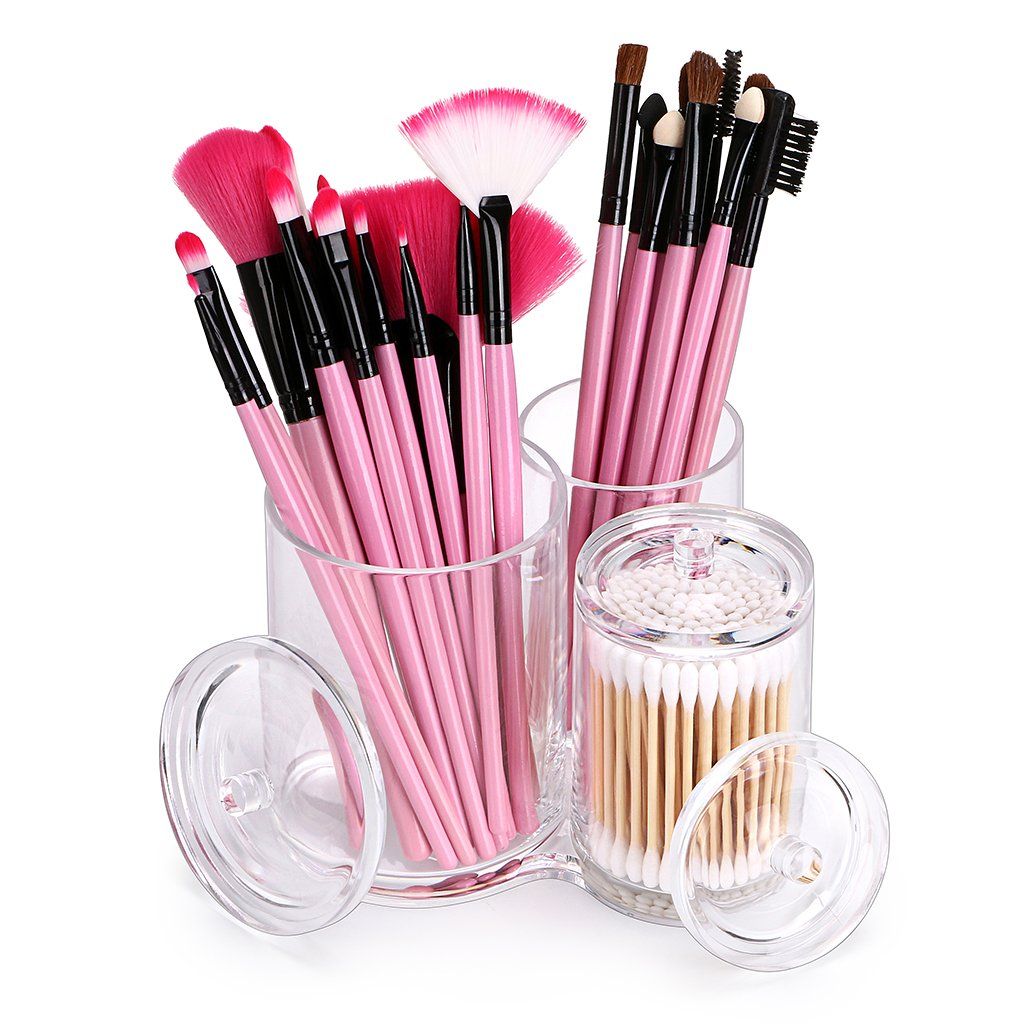 Clear Acrylic Cotton Swab Holder Preminm Quality Round Container Cotton Pad view 3