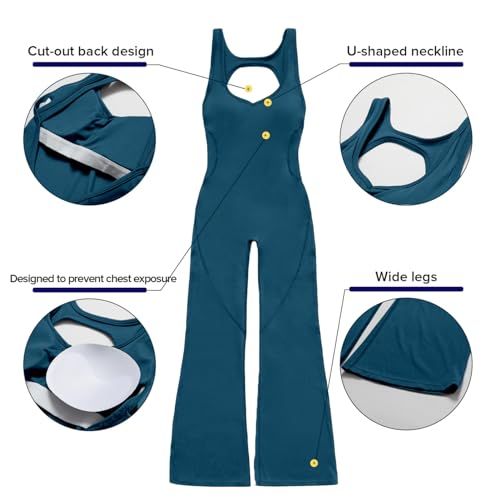 Women's Flared Jumpsuit for Yoga, Gym, Sports & Casual Occasions, L (Teal) view 2