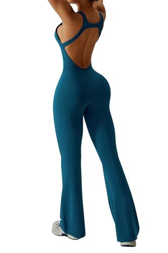 Women's Flared Jumpsuit for Yoga, Gym, Sports & Casual Occasions, L (Teal) view 5