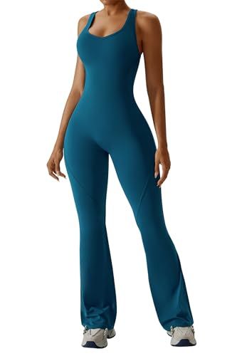 Women's Flared Jumpsuit for Yoga, Gym, Sports & Casual Occasions, L (Teal) view 6