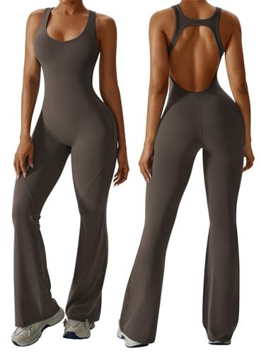 Sleeveless Open Back Flared Jumpsuit for Workout