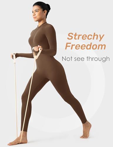 Long-Sleeve Zip-Up Bodycon Jumpsuit for Yoga view 6