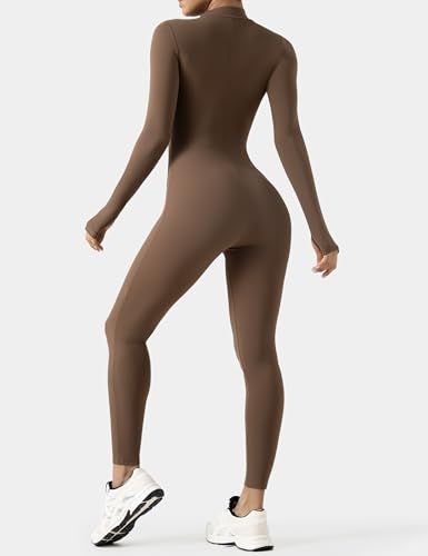 Long-Sleeve Zip-Up Bodycon Jumpsuit for Yoga view 2