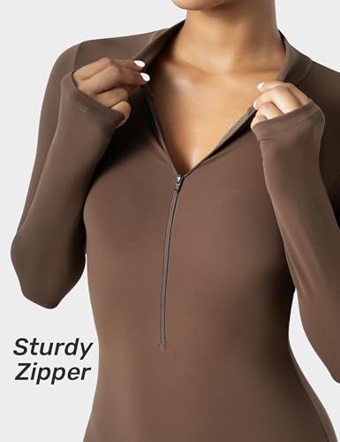 Long-Sleeve Zip-Up Bodycon Jumpsuit for Yoga view 3