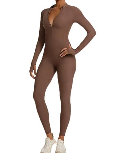 Long-Sleeve Zip-Up Bodycon Jumpsuit for Yoga