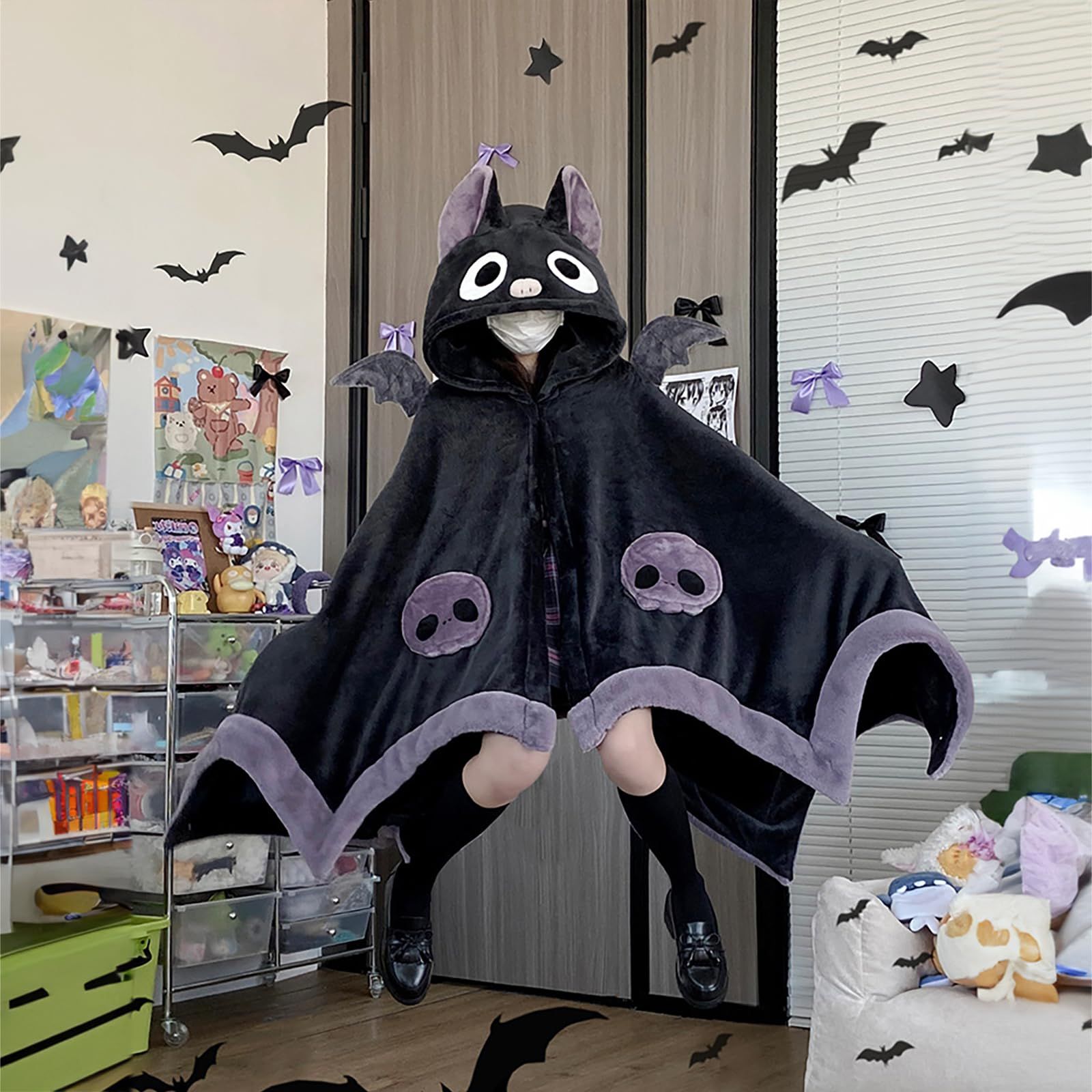 Cozy Bat Hooded Cloak Blanket for Halloween Costumes view 2