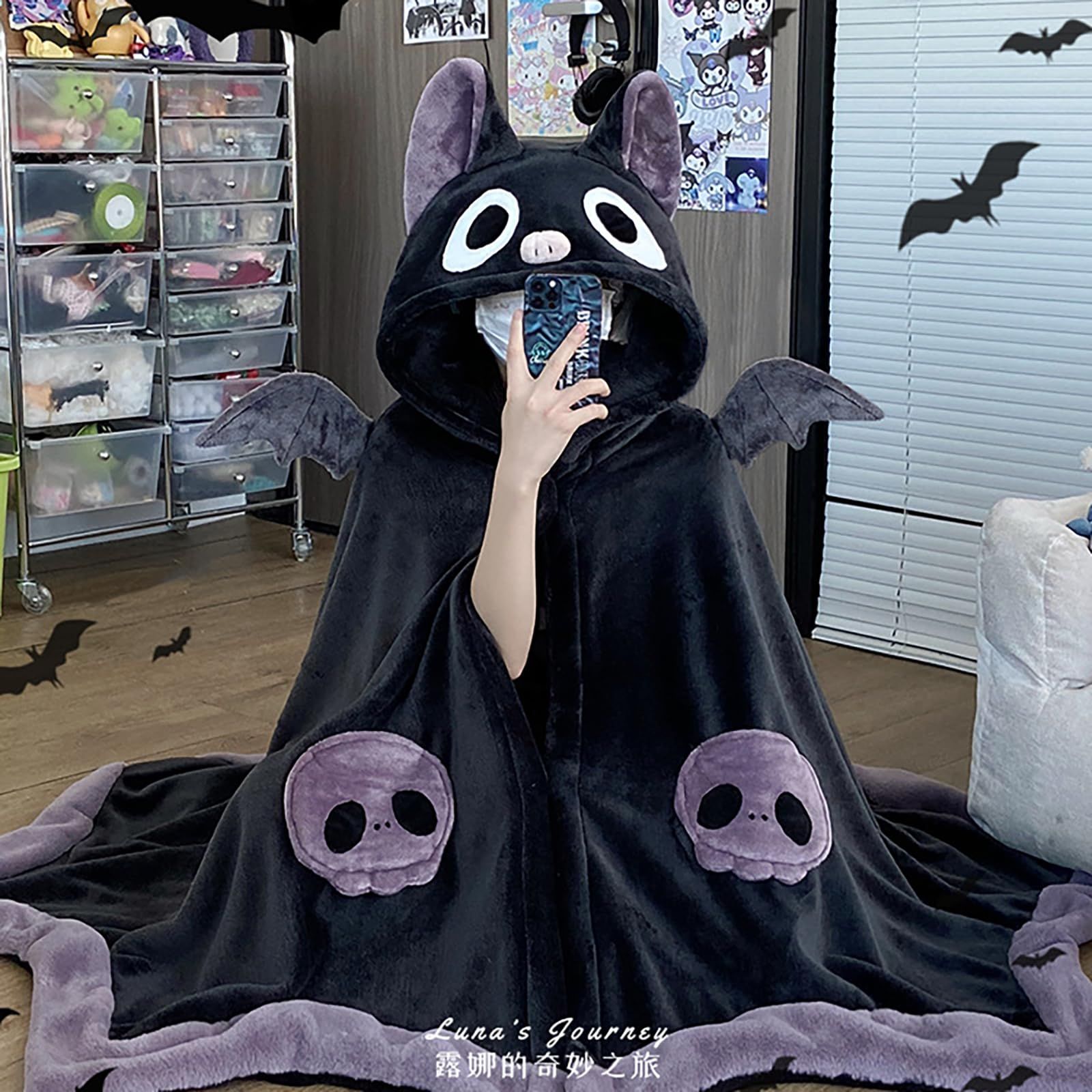 Cozy Bat Hooded Cloak Blanket for Halloween Costumes view 3