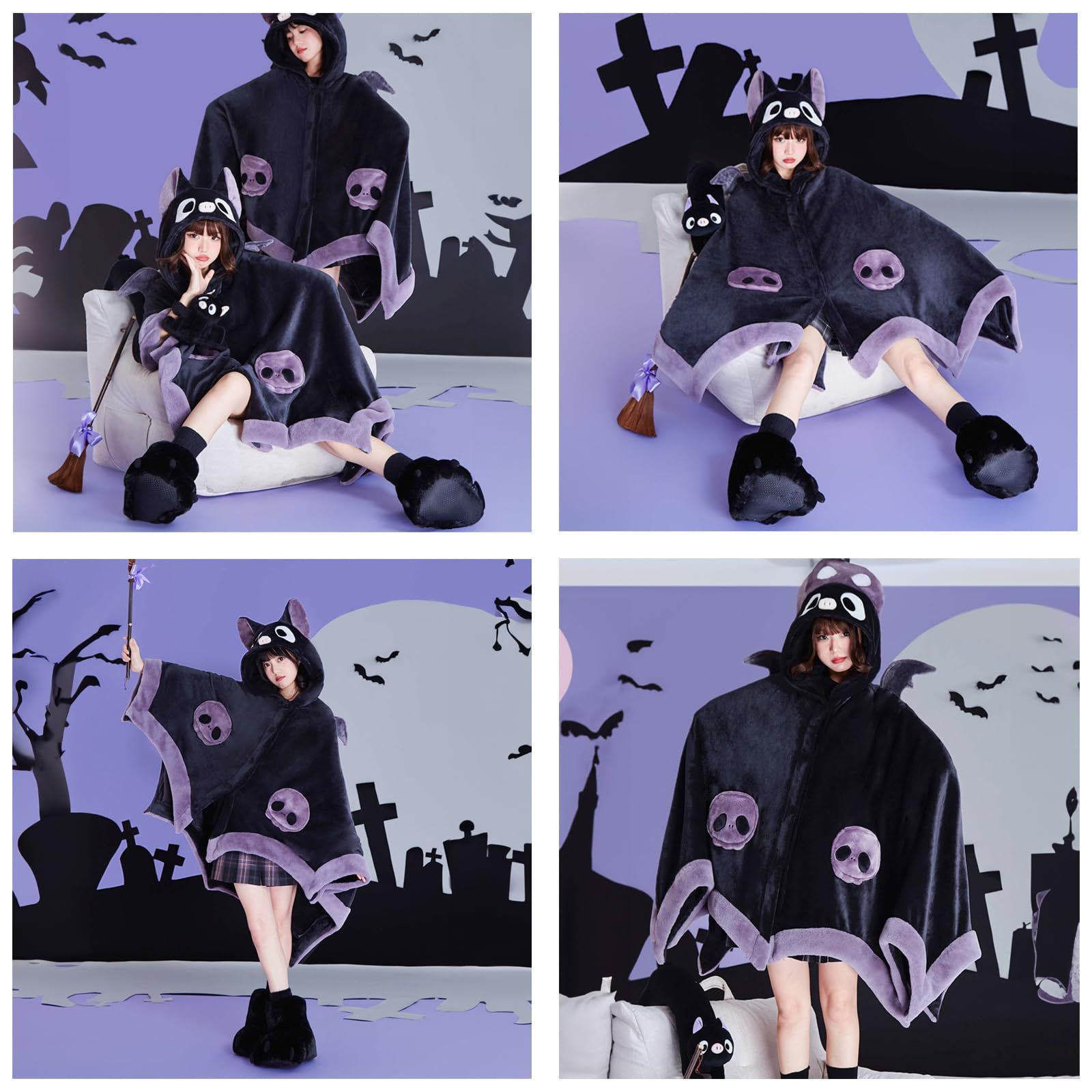 Cozy Bat Hooded Cloak Blanket for Halloween Costumes view 5