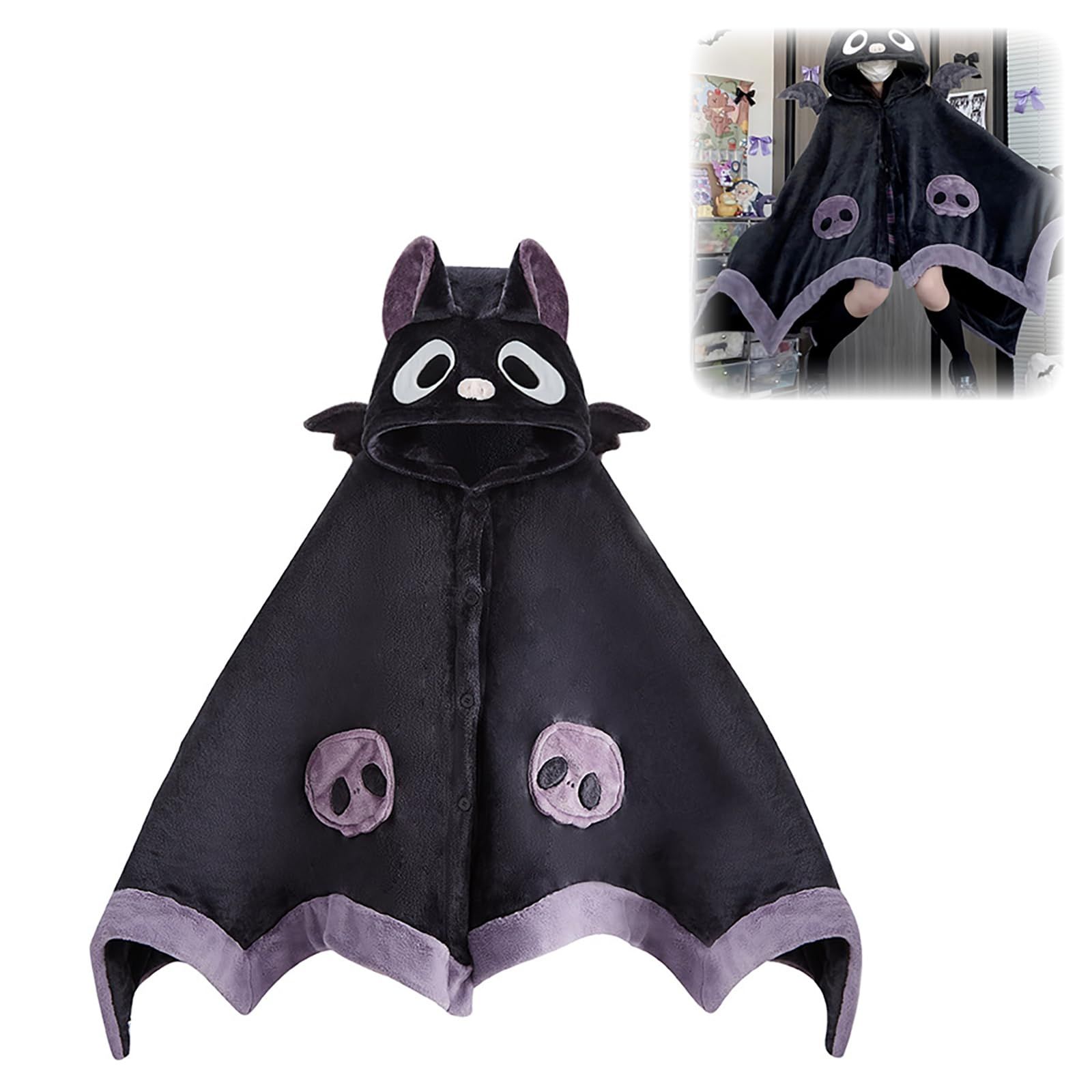 Cozy Bat Hooded Cloak Blanket for Halloween Costumes view 8