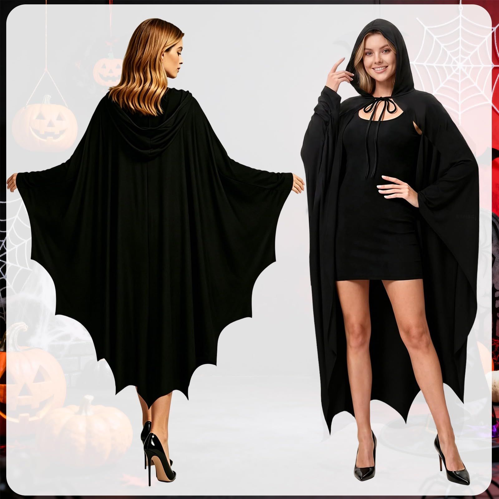Spooky Bat Cloak for Halloween, Cosplay, Costume Parties and Themed Events (black) view 4