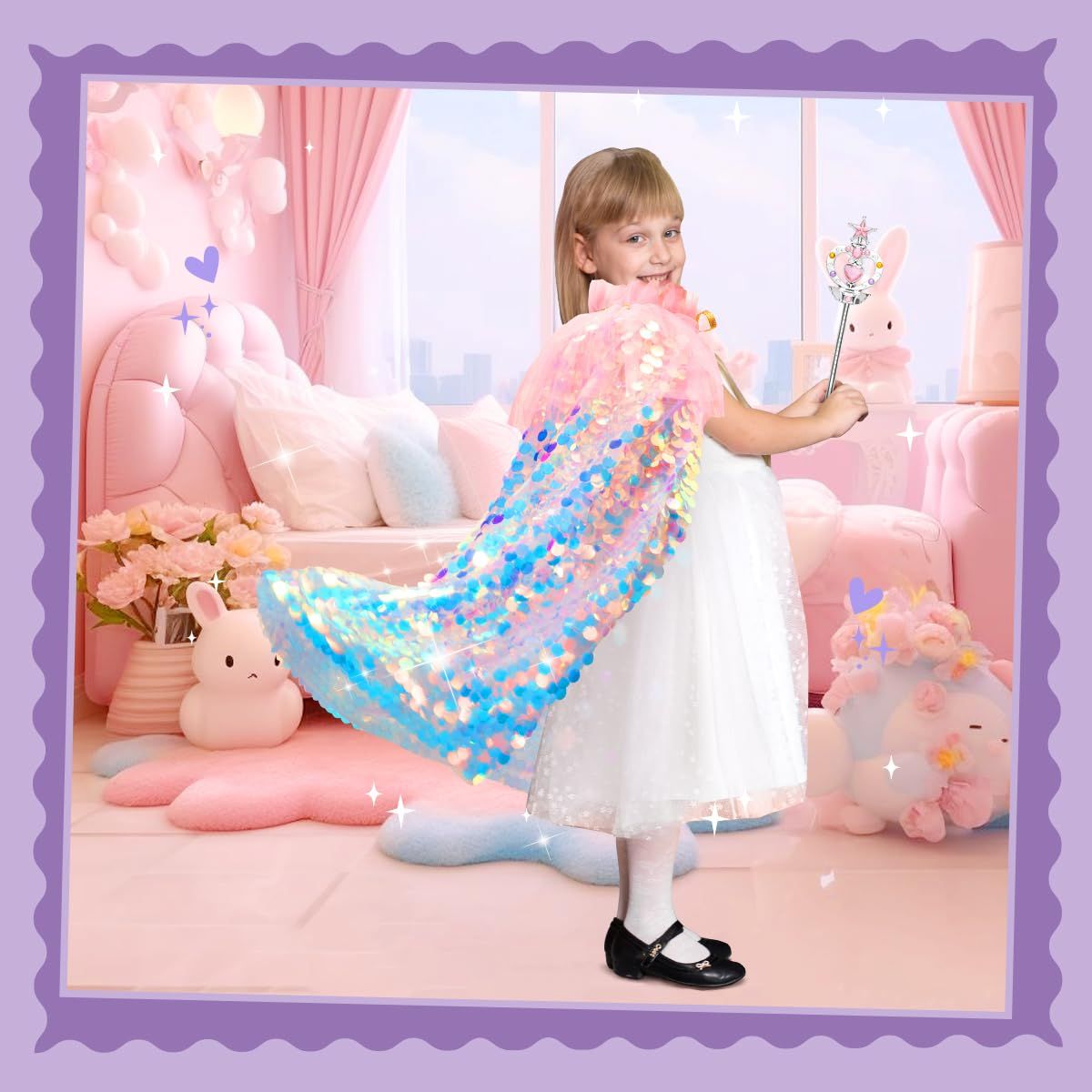 9PCSKids' Mermaid Princess Dress-Up Set for Pretend Play view 4
