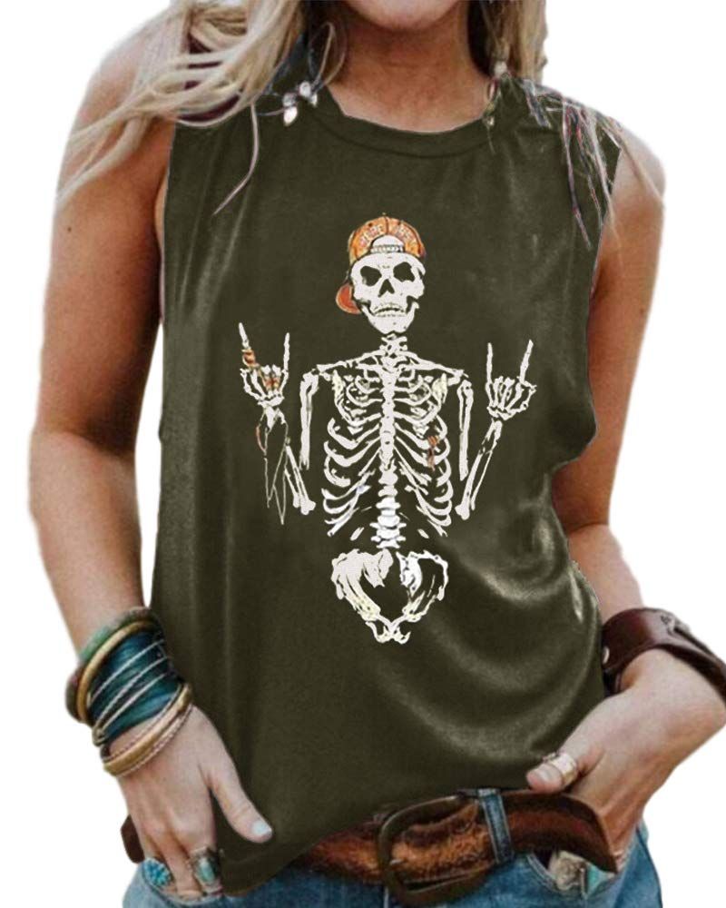 Women's Sleeveless Tank Top With Cool Skull Rock Gesture — image 1