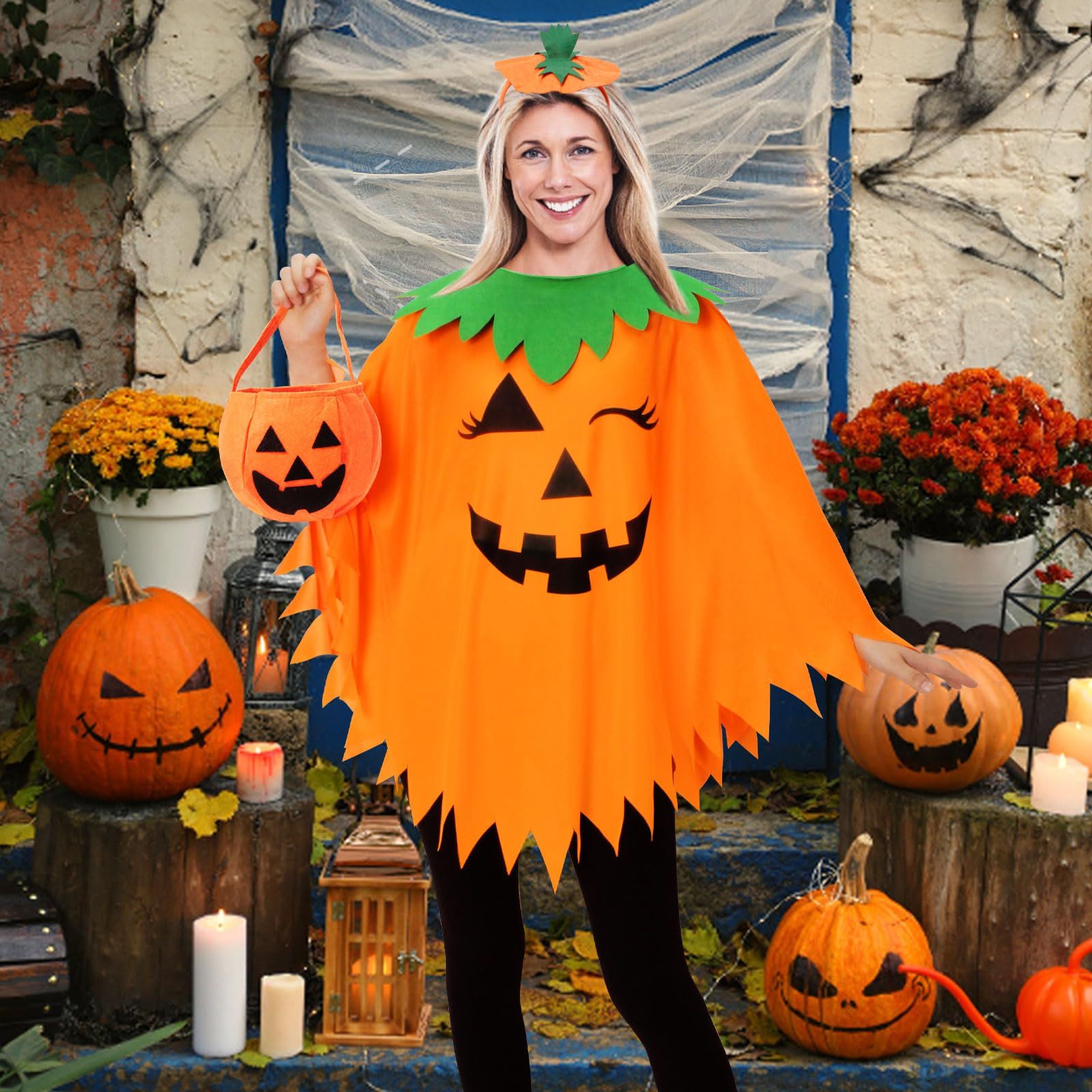 Womens Winking Pumpkin Poncho view 2
