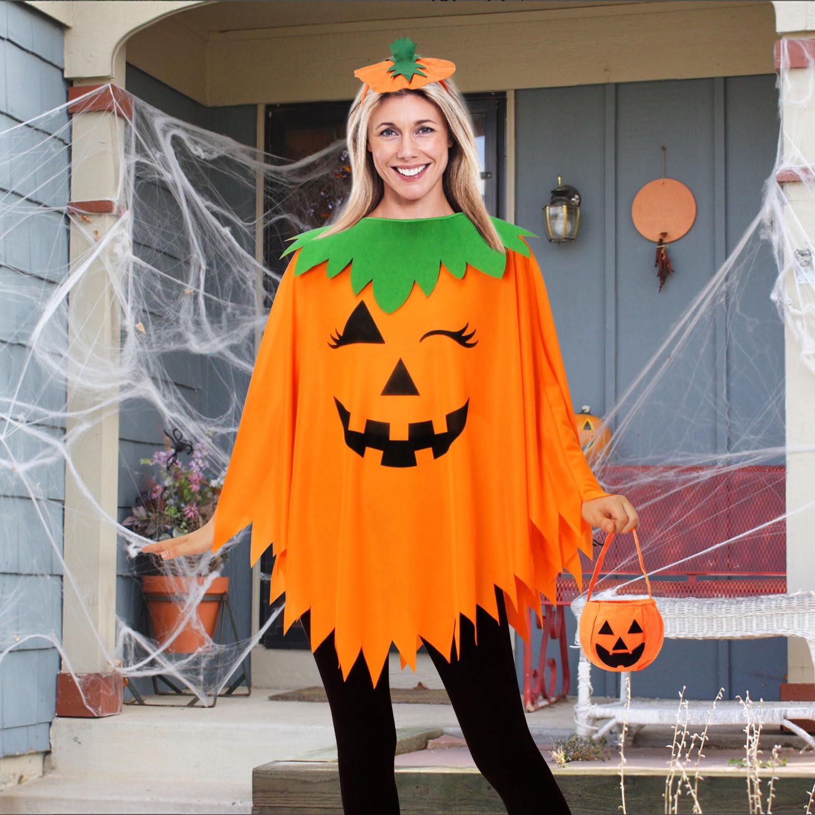 Womens Winking Pumpkin Poncho view 4
