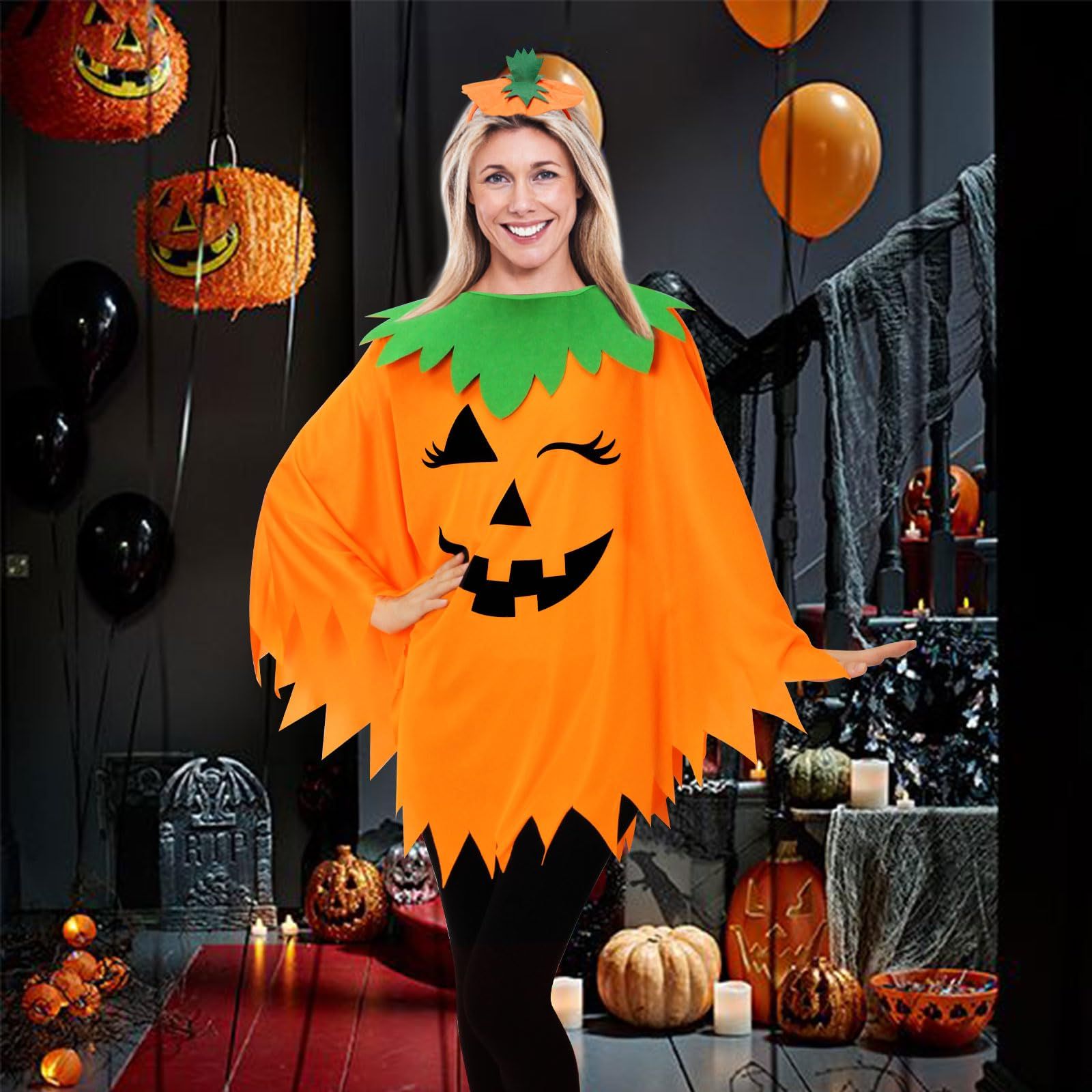 Womens Winking Pumpkin Poncho view 6