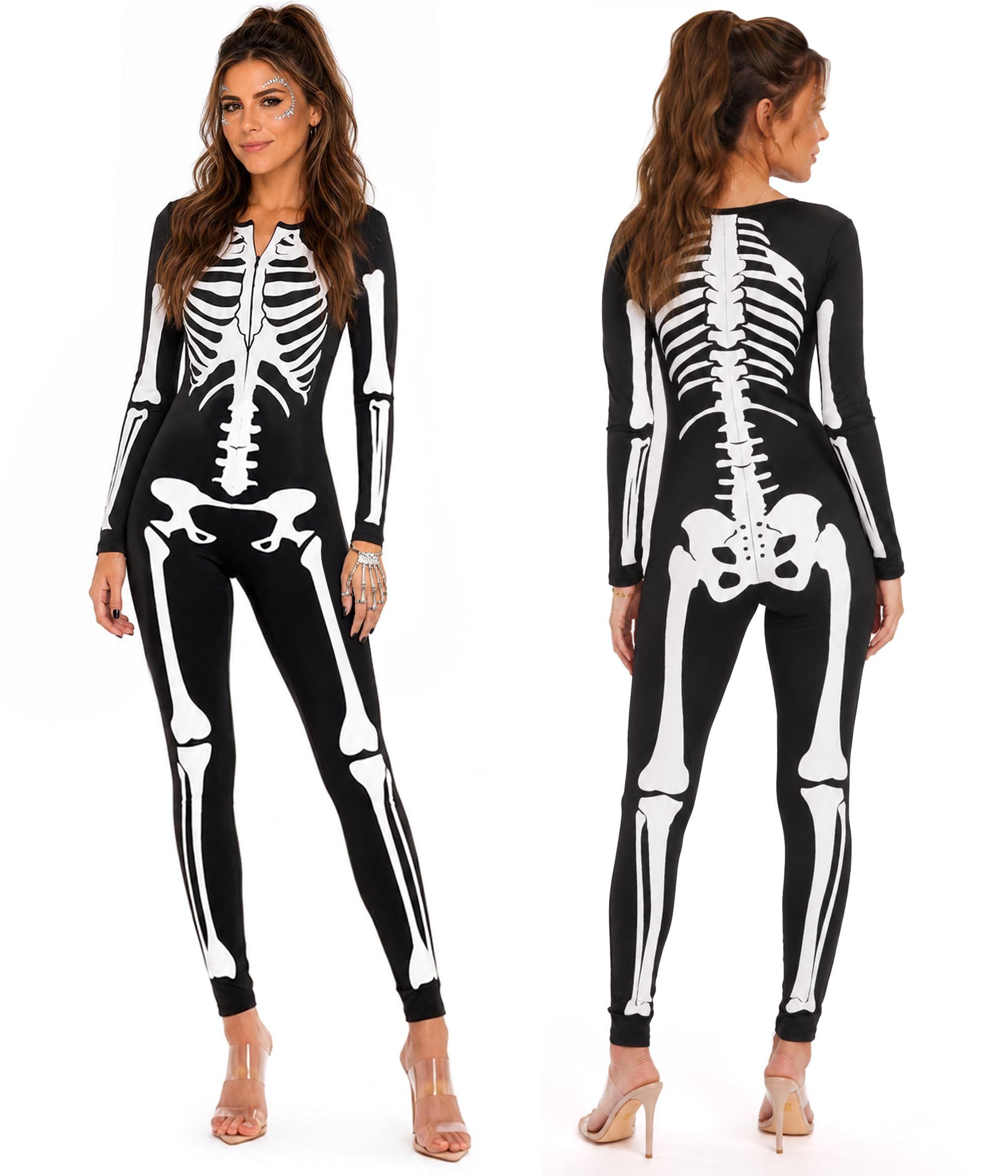Women's Skeleton Print Jumpsuit for Halloween Cosplay — image 1