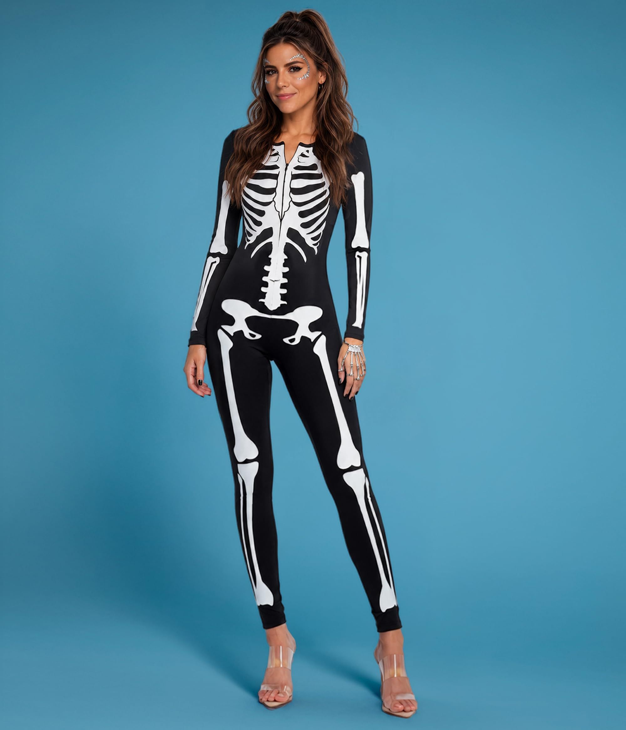 Women's Skeleton Print Jumpsuit for Halloween Cosplay view 4