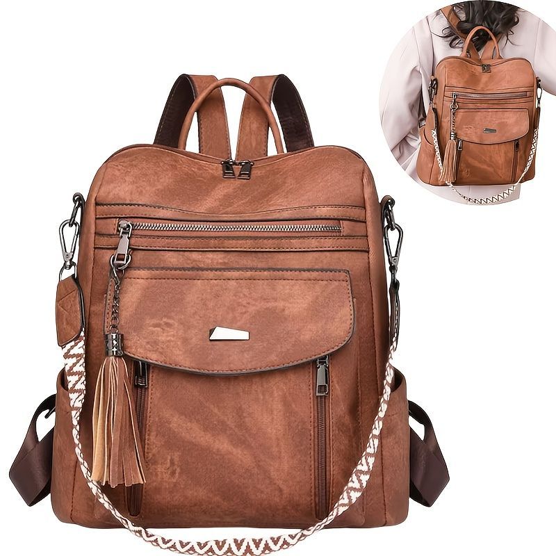 Women'S Travel Backpack Stylish Backpack Leather Backpack Tassel Backpack view 10