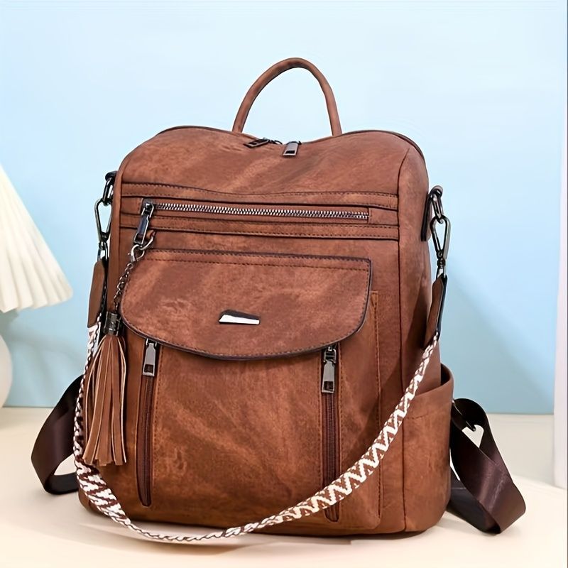 Women'S Travel Backpack Stylish Backpack Leather Backpack Tassel Backpack view 8