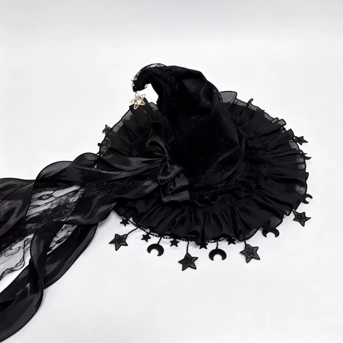Black Witch Hat Star Ornaments Halloween Accessory Cosplay Hat Themed Party view 5