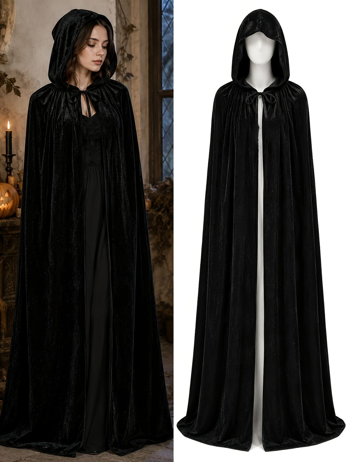 Black Velvet Cape Hooded Cape Cosplay Cape Halloween Costume Cape Party Cape view 2