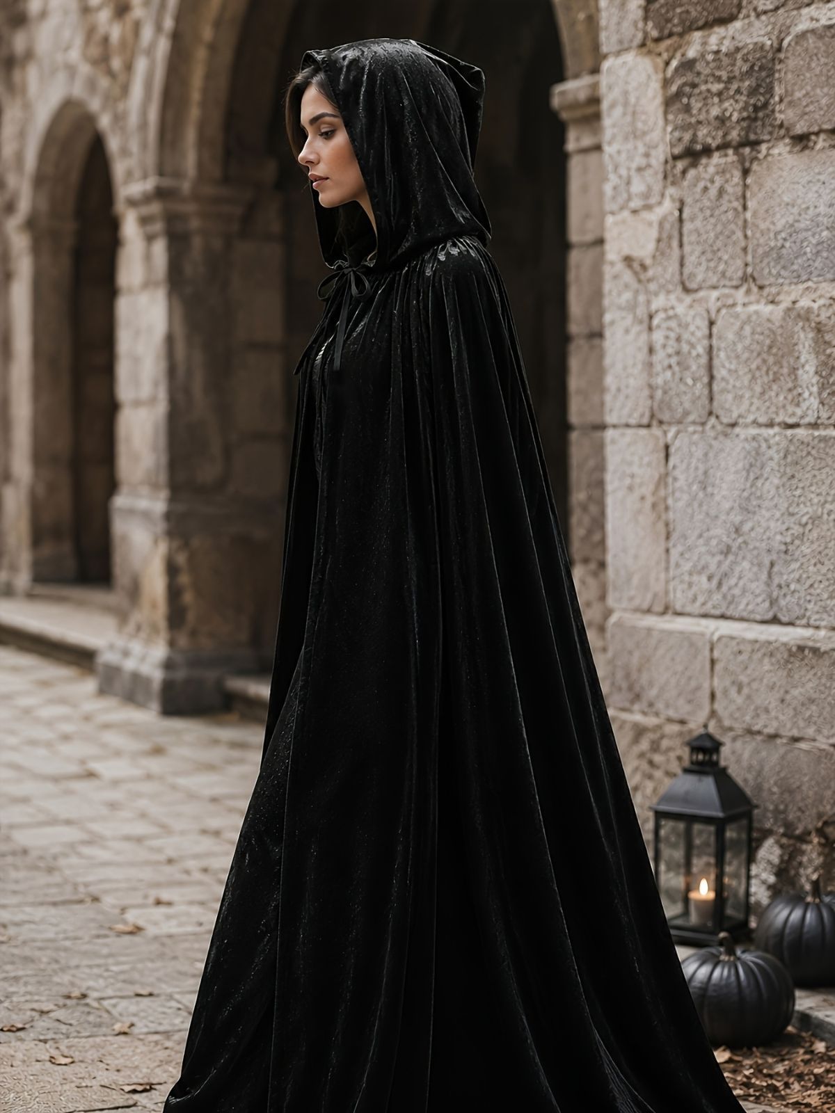 Black Velvet Cape Hooded Cape Cosplay Cape Halloween Costume Cape Party Cape view 3