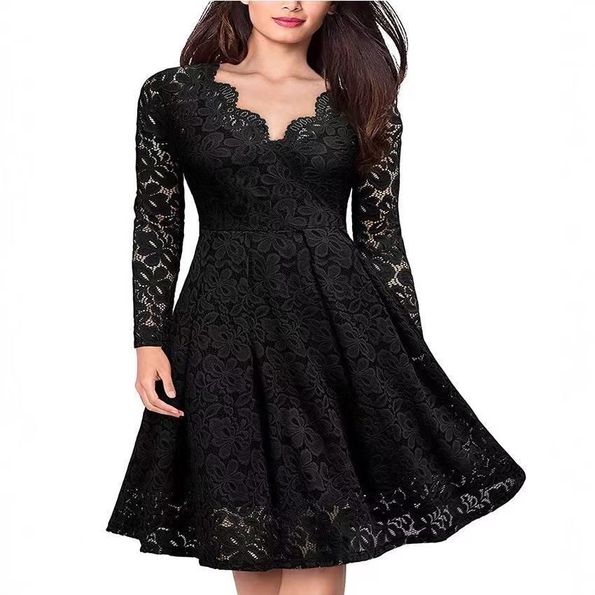 Long Sleeve Lace Dress V-Neck Dress Flared Dress Women'S Formal Dress Elegant view 5