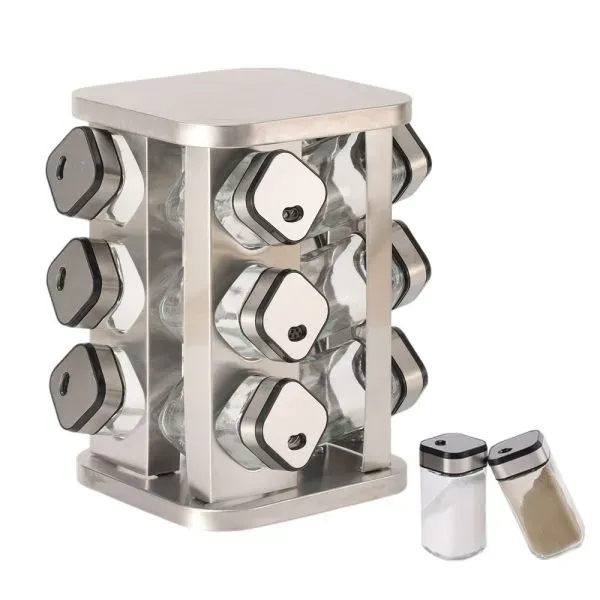 CARLA HOME Rotating Spice Rack Organizer with 12 Glass Jars for Kitchen Countertop view 2