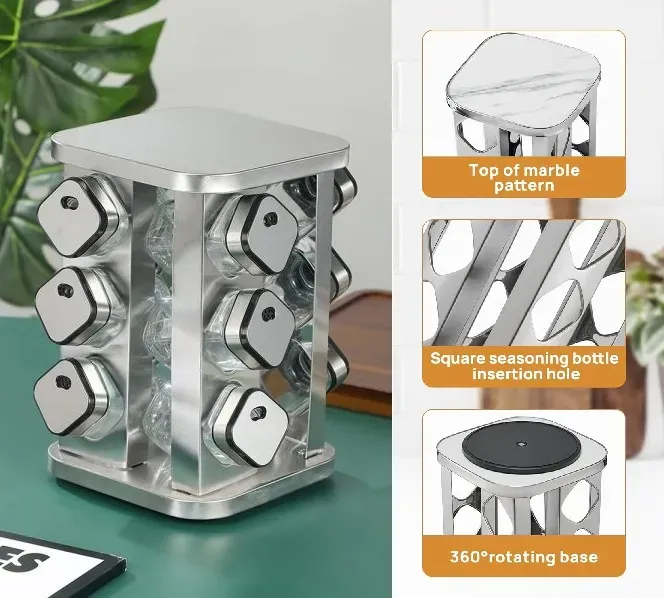 CARLA HOME Rotating Spice Rack Organizer with 12 Glass Jars for Kitchen Countertop view 3