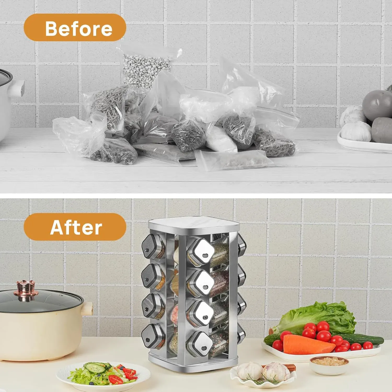 CARLA HOME Rotating Spice Rack Organizer with 12 Glass Jars for Kitchen Countertop view 5