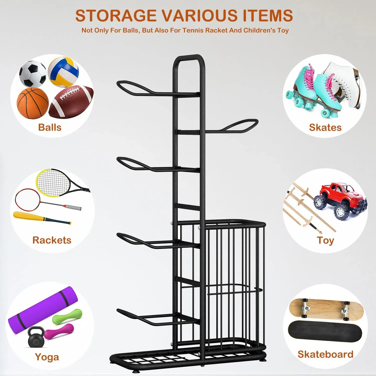 CARLA HOME 7 Tier Ball Storage Rack - Sports Organiser - Black - Basketball view 5