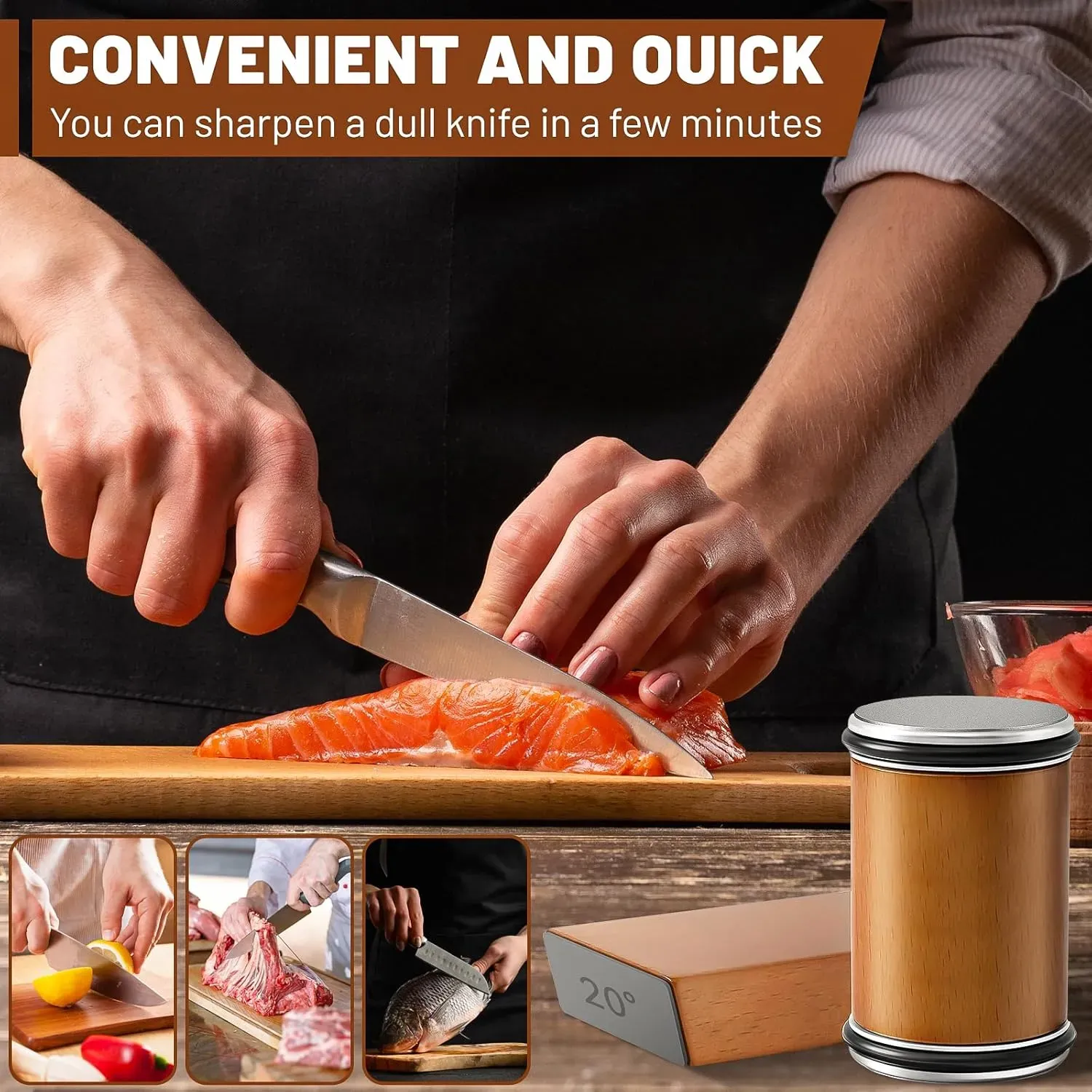 CARLA HOME Rolling Knife Sharpener - Brown - 15° & 20° Angle - Kitchen view 7
