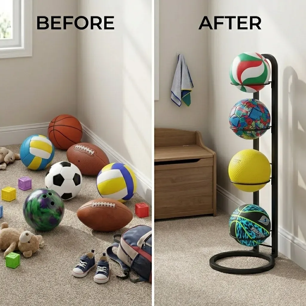 CARLA HOME 4 Tier Ball Storage Rack - Vertical Metal Stand - Black view 5