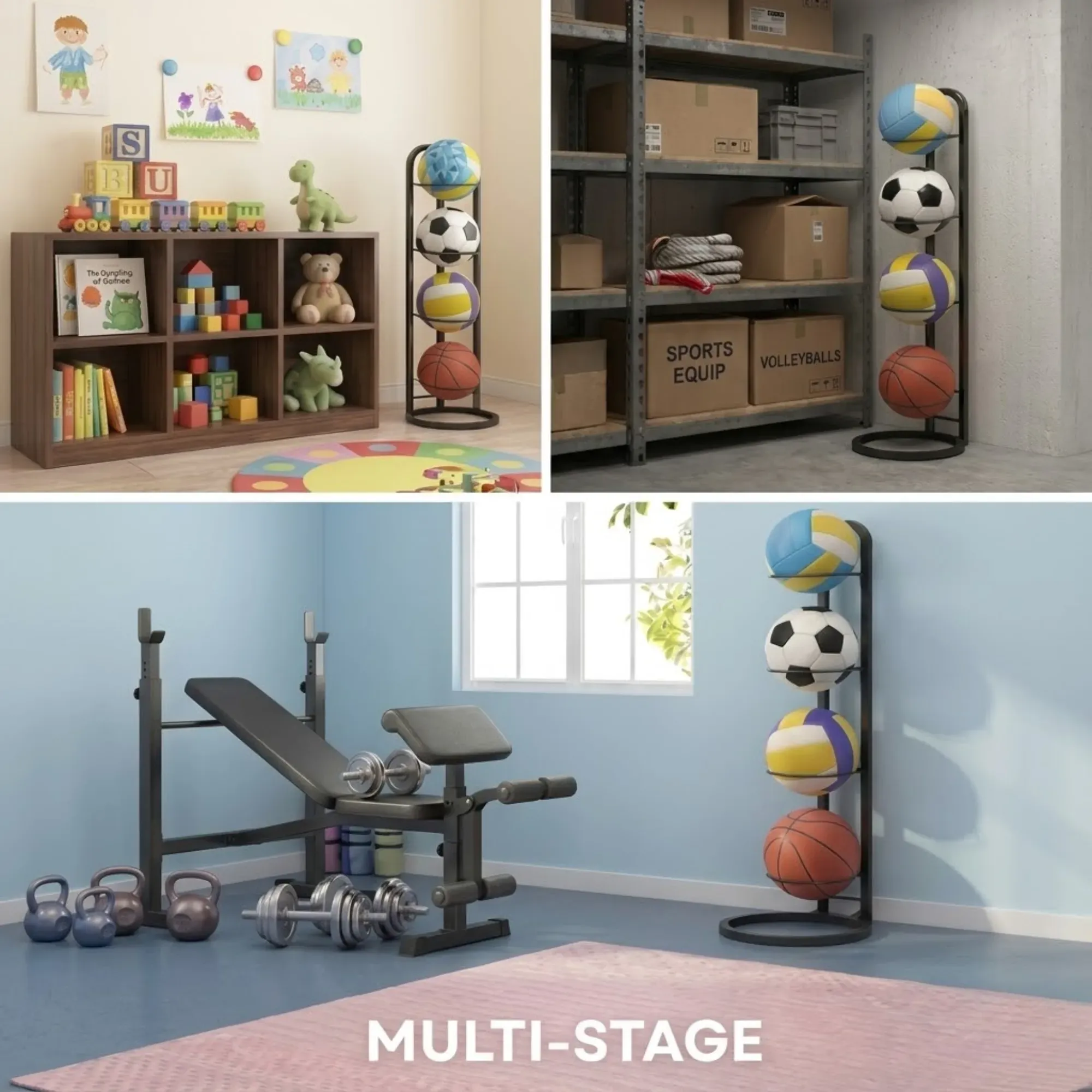 CARLA HOME 4 Tier Ball Storage Rack - Vertical Metal Stand - Black view 6
