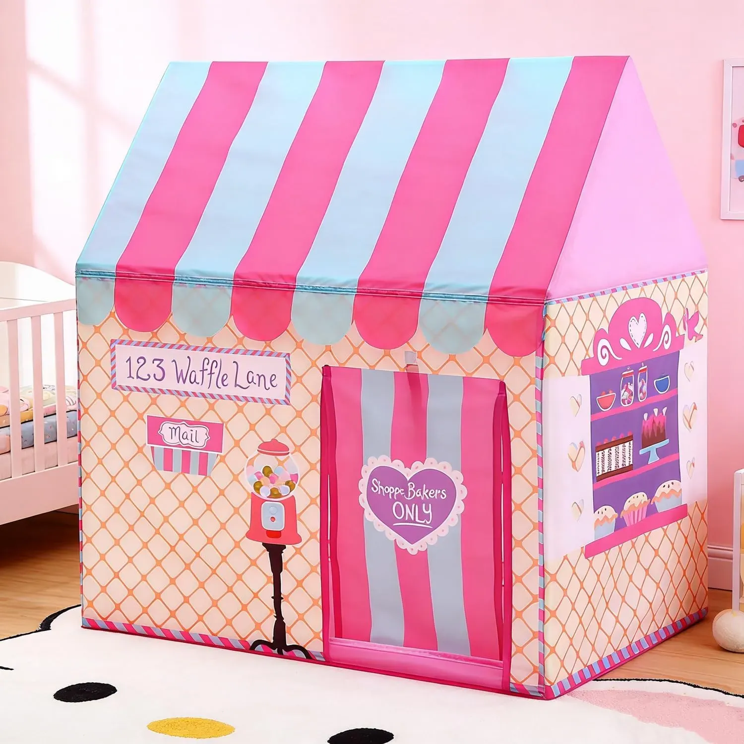 CARLA HOME Kids Ice Cream Bakery Play Tent Pink Pop Up Playhouse - Outdoor view 2