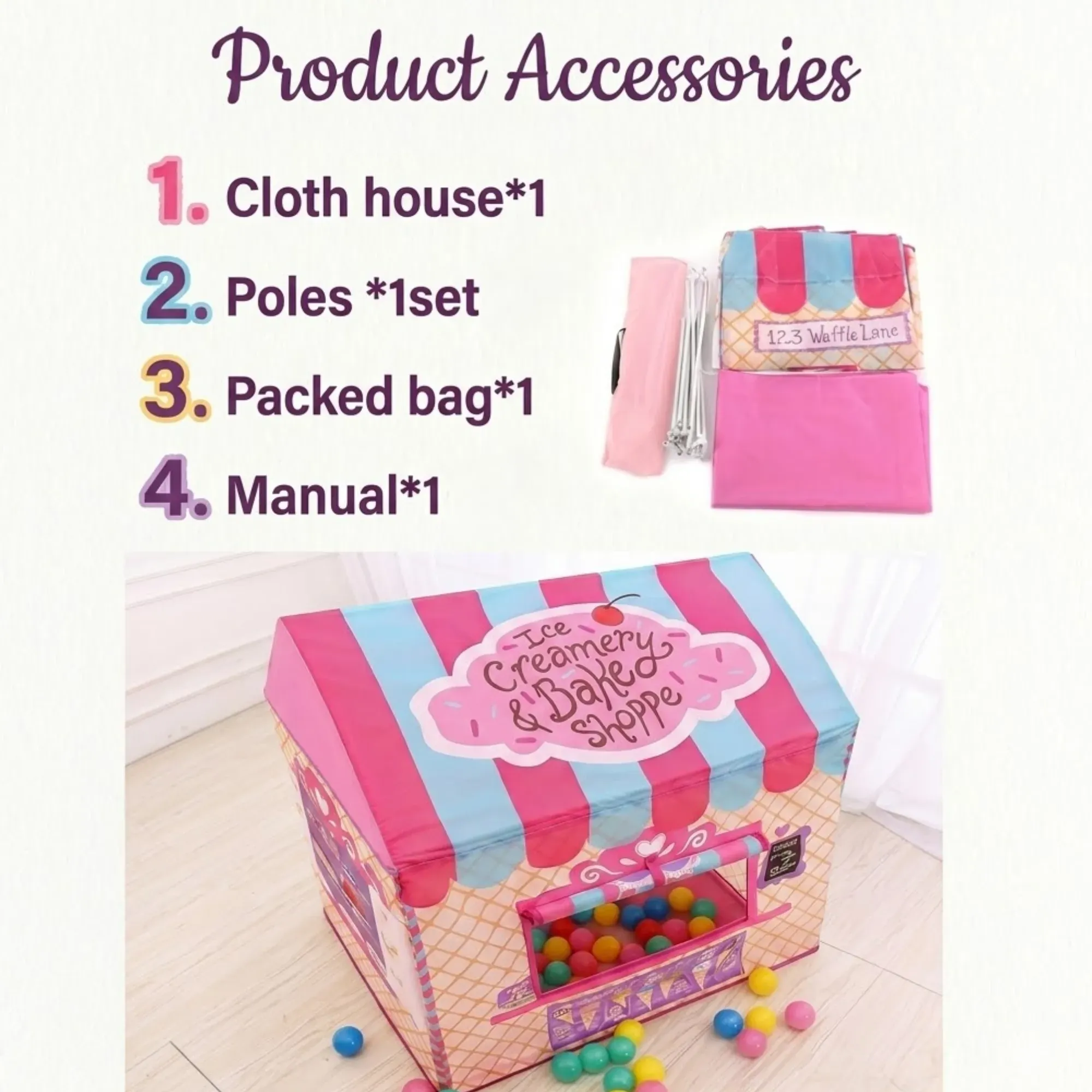 CARLA HOME Kids Ice Cream Bakery Play Tent Pink Pop Up Playhouse - Outdoor view 6