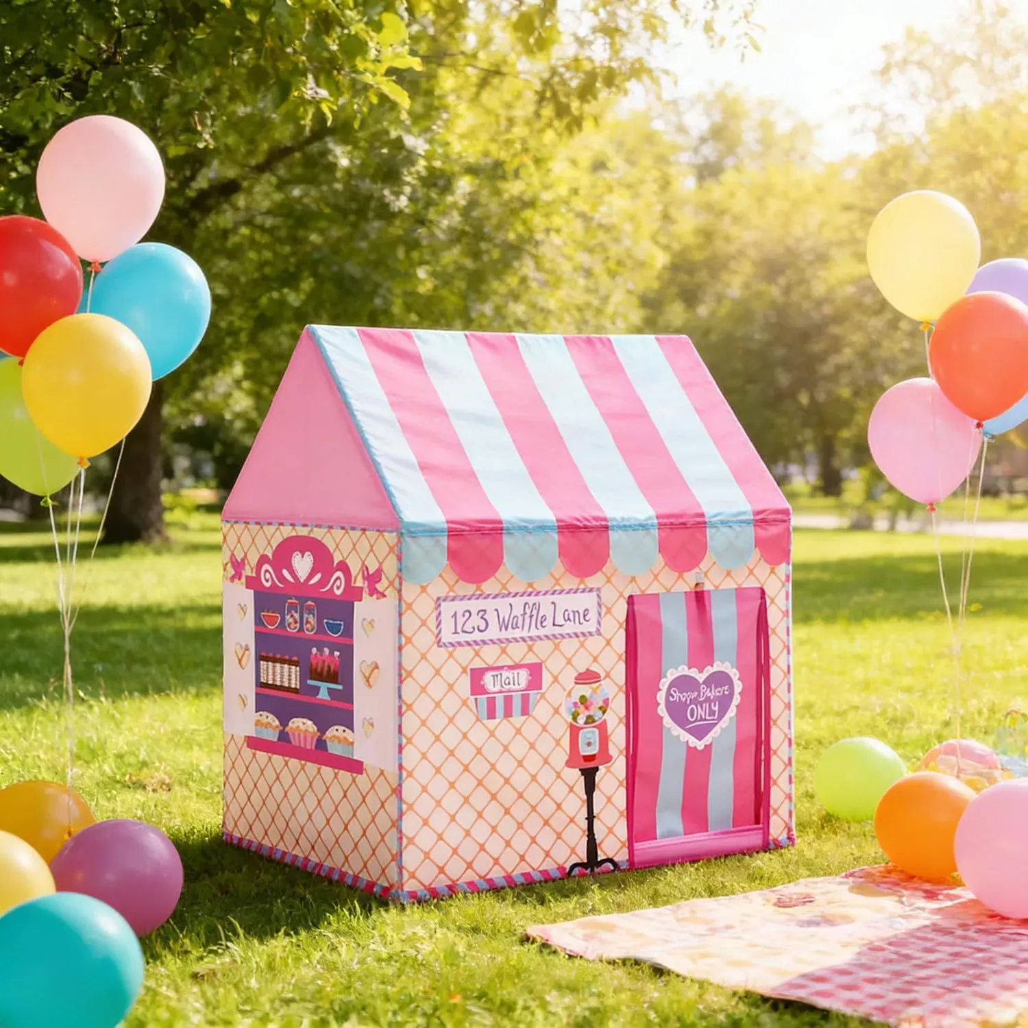 CARLA HOME Kids Ice Cream Bakery Play Tent Pink Pop Up Playhouse - Outdoor view 7