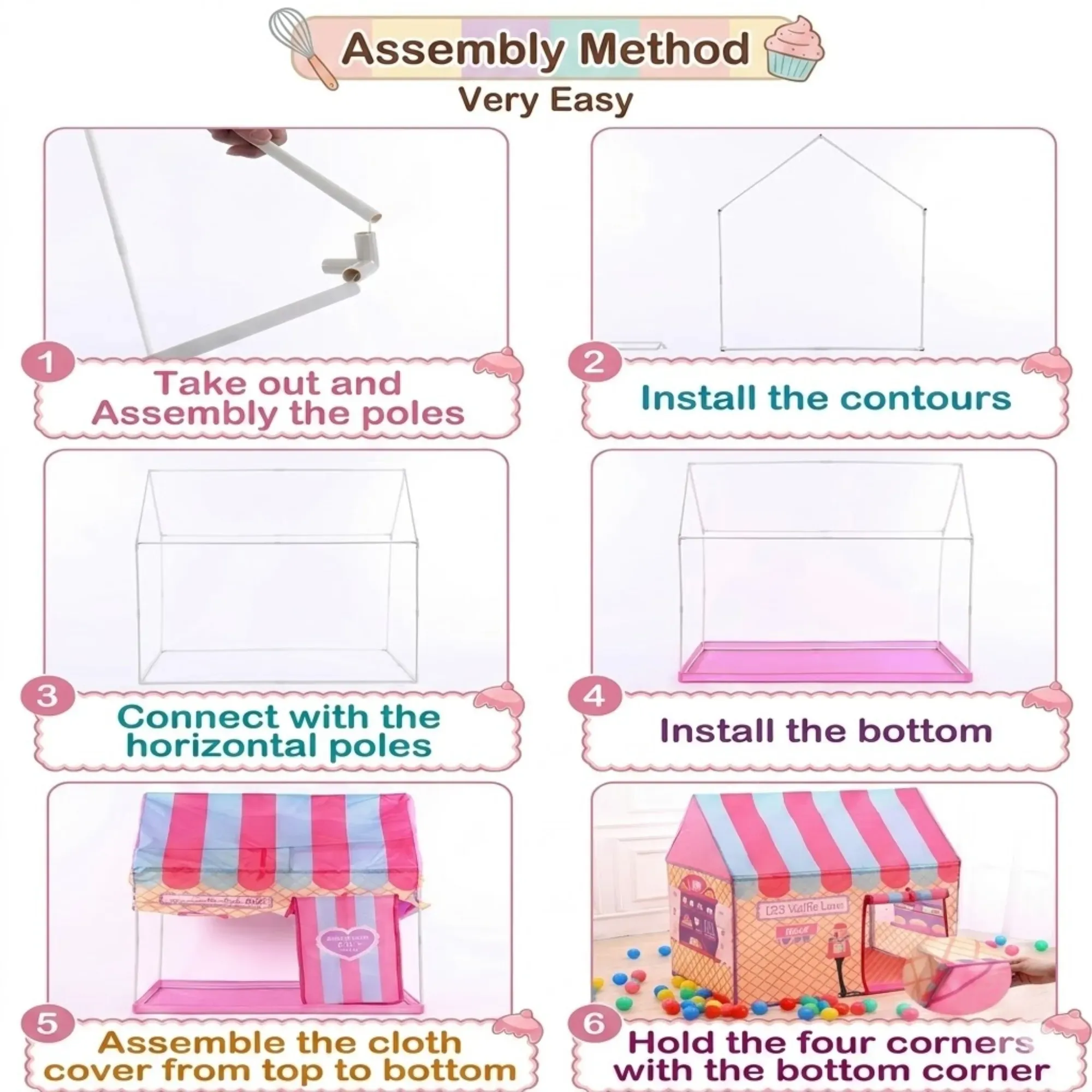 CARLA HOME Kids Ice Cream Bakery Play Tent Pink Pop Up Playhouse - Outdoor view 9