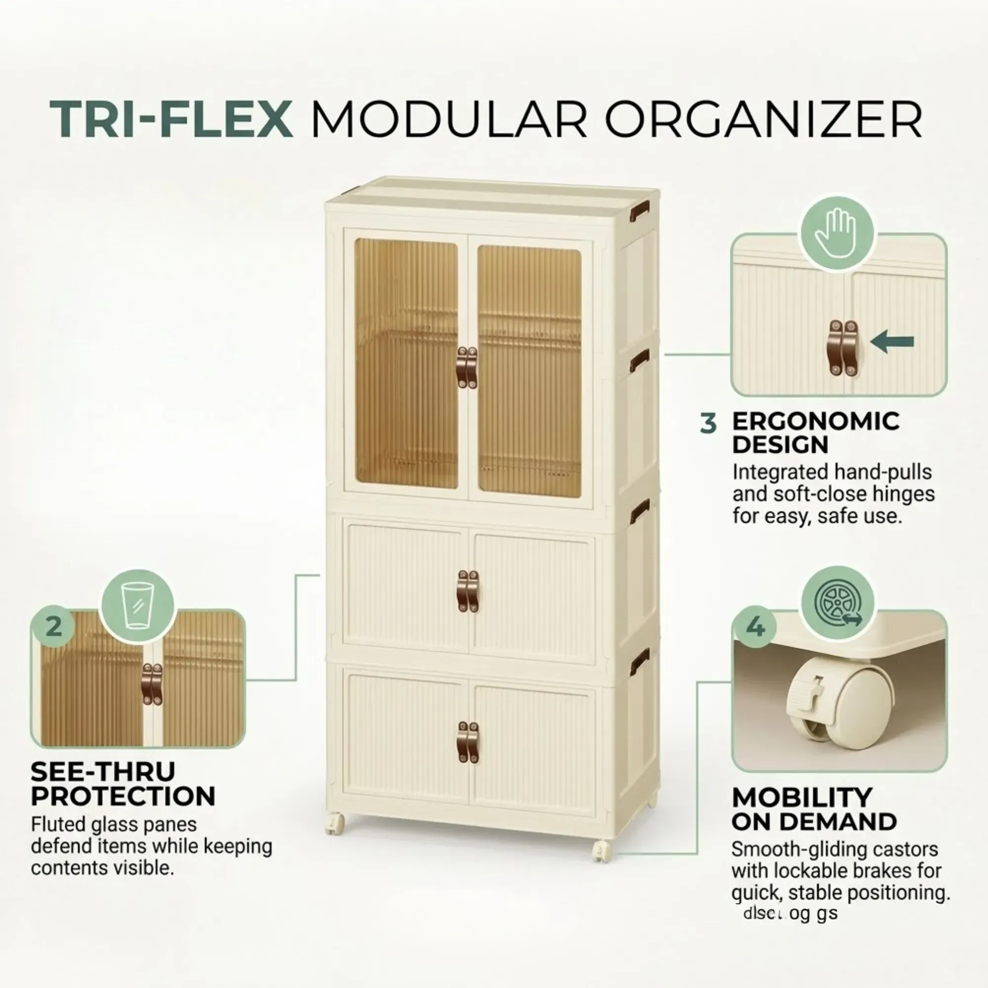 CARLA HOME 3 - Tier Foldable Wardrobe Cabinet - White - Plastic - Clothe Storage view 4