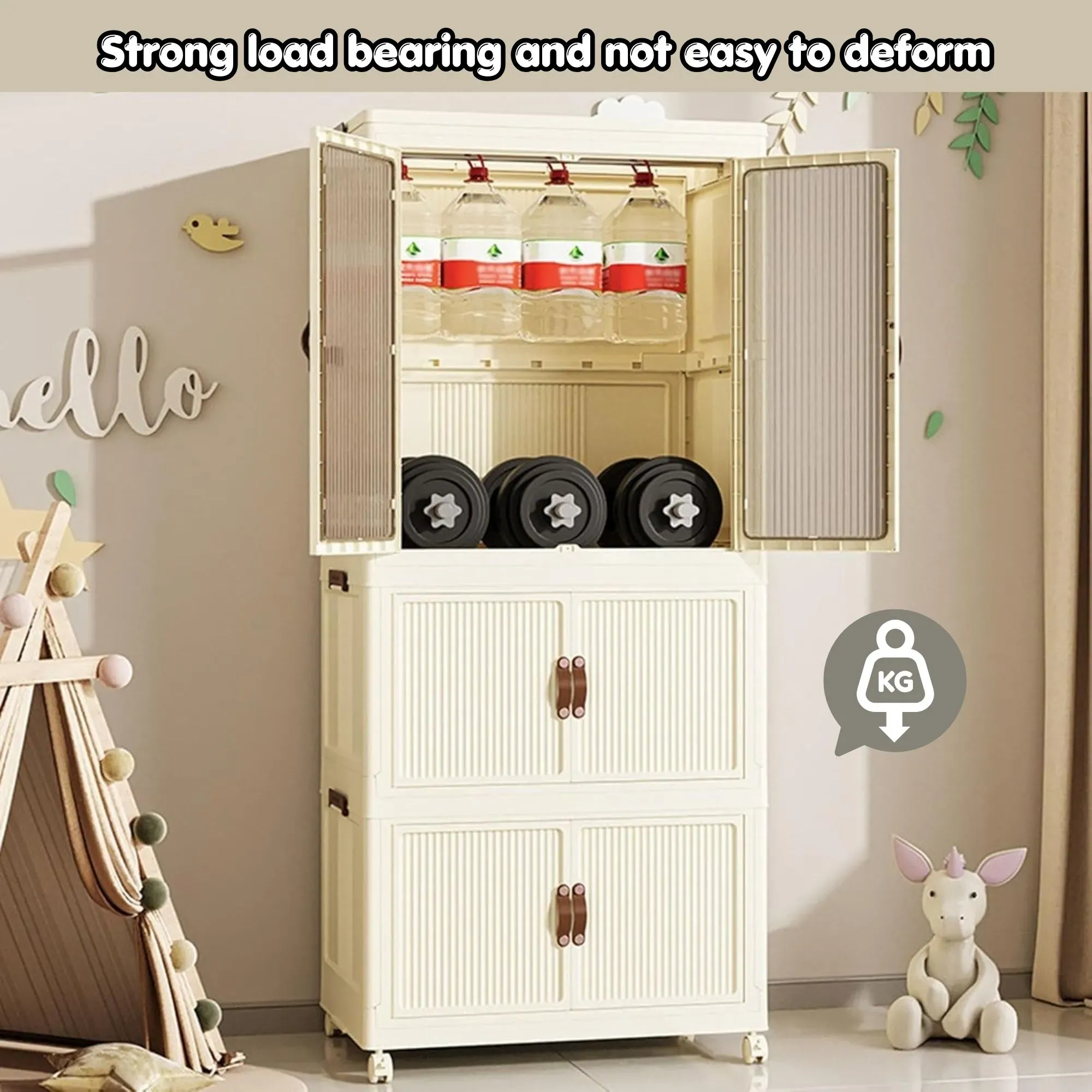 CARLA HOME 3 - Tier Foldable Wardrobe Cabinet - White - Plastic - Clothe Storage view 7
