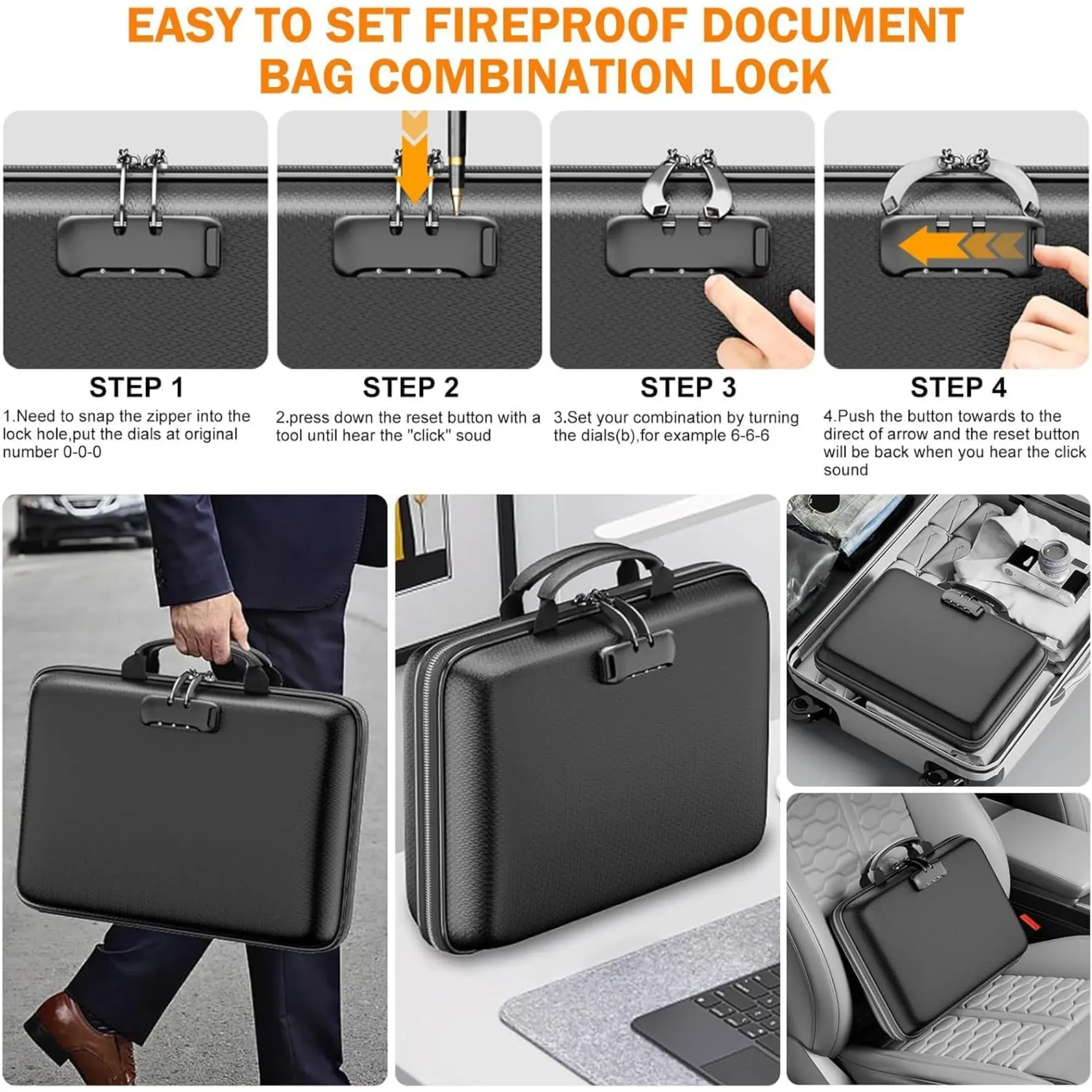 CARLA HOME Fireproof Document Box with Lock - Hard Shell - Glass Fiber view 7