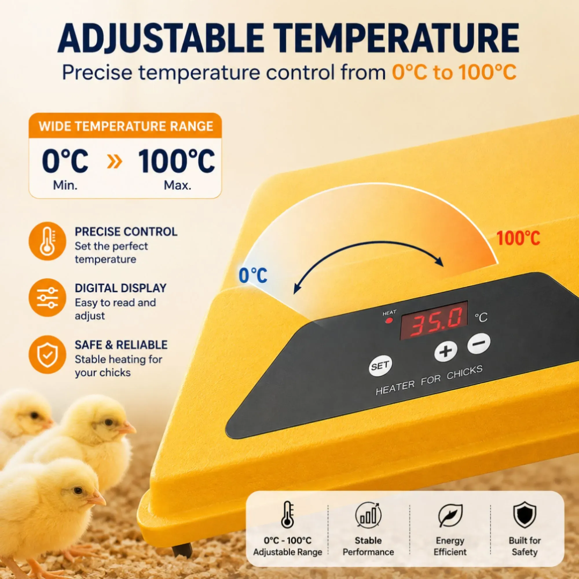 CARLA HOME Upgraded Chick Brooder Heating Plate - Adjustable Height - Yellow view 3