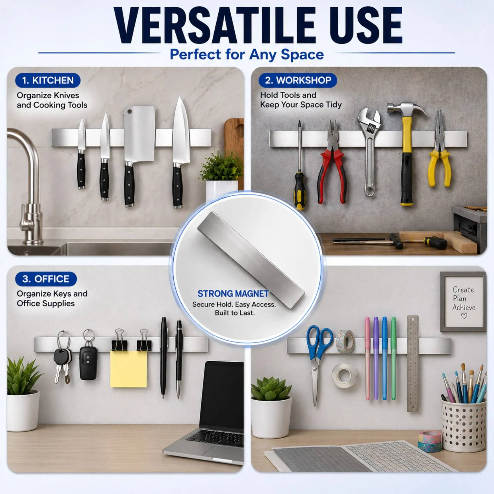 CARLA HOME Magnetic Knife Strip 40cm, Premium Stainless Steel Wall Rack Kitchen view 7