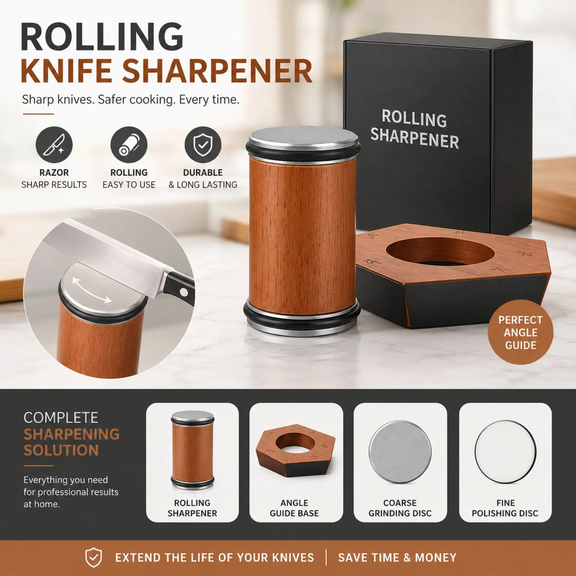 CARLA HOME Rolling Knife Sharpener, 5 Angle, Knife Sharpening Tool Kit Kitchen view 3