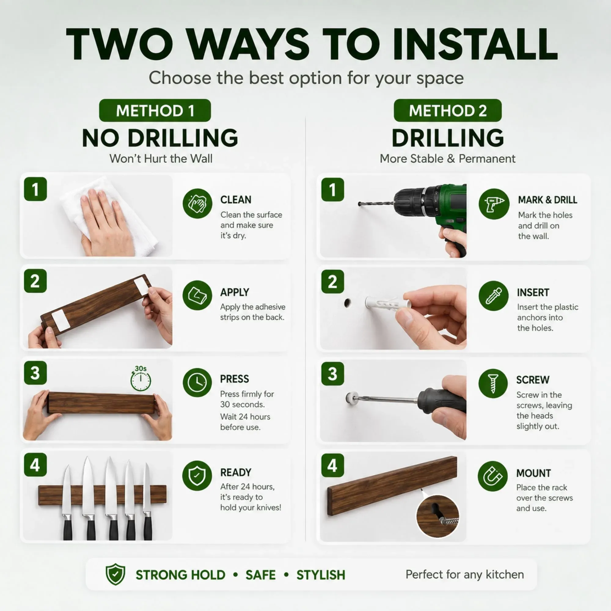 CARLA HOME Magnetic Knife Holder Wall Mounted, Wood Strip, Brown (40cm) view 6