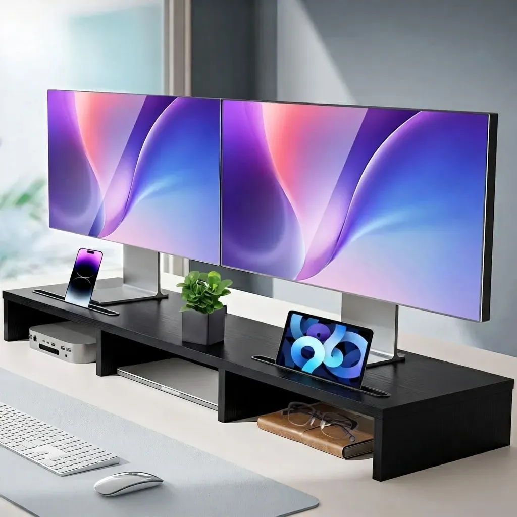 CARLA HOME Dual Monitor Stand Riser, Adjustable Length and Angle, Black view 2