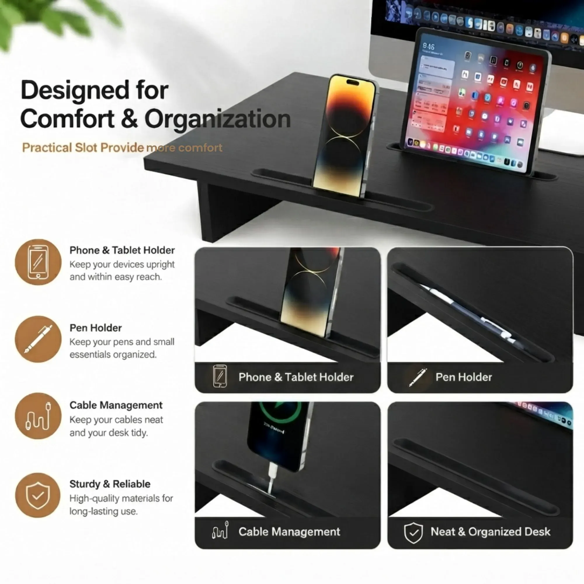 CARLA HOME Dual Monitor Stand Riser, Adjustable Length and Angle, Black view 3