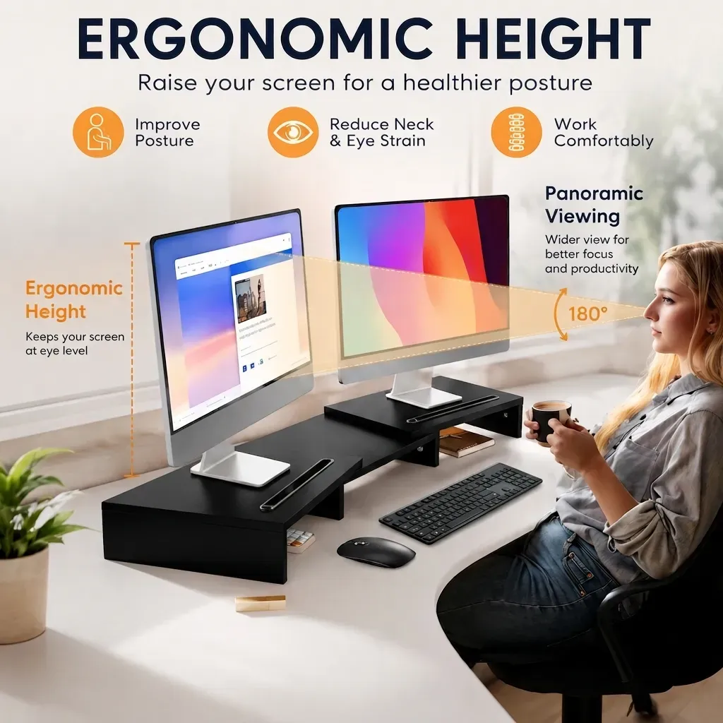 CARLA HOME Dual Monitor Stand Riser, Adjustable Length and Angle, Black view 6