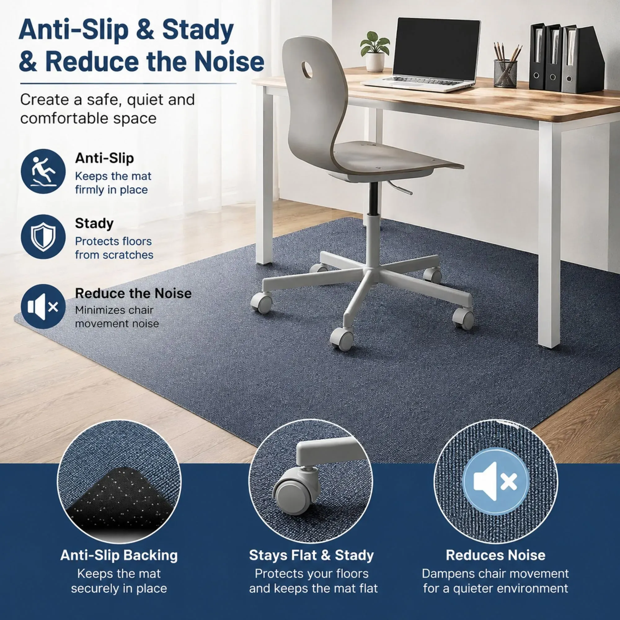CARLA HOME Office Chair Mat Hard Floor Protector, 120x90 cm, Anti-Slip, Grey view 5