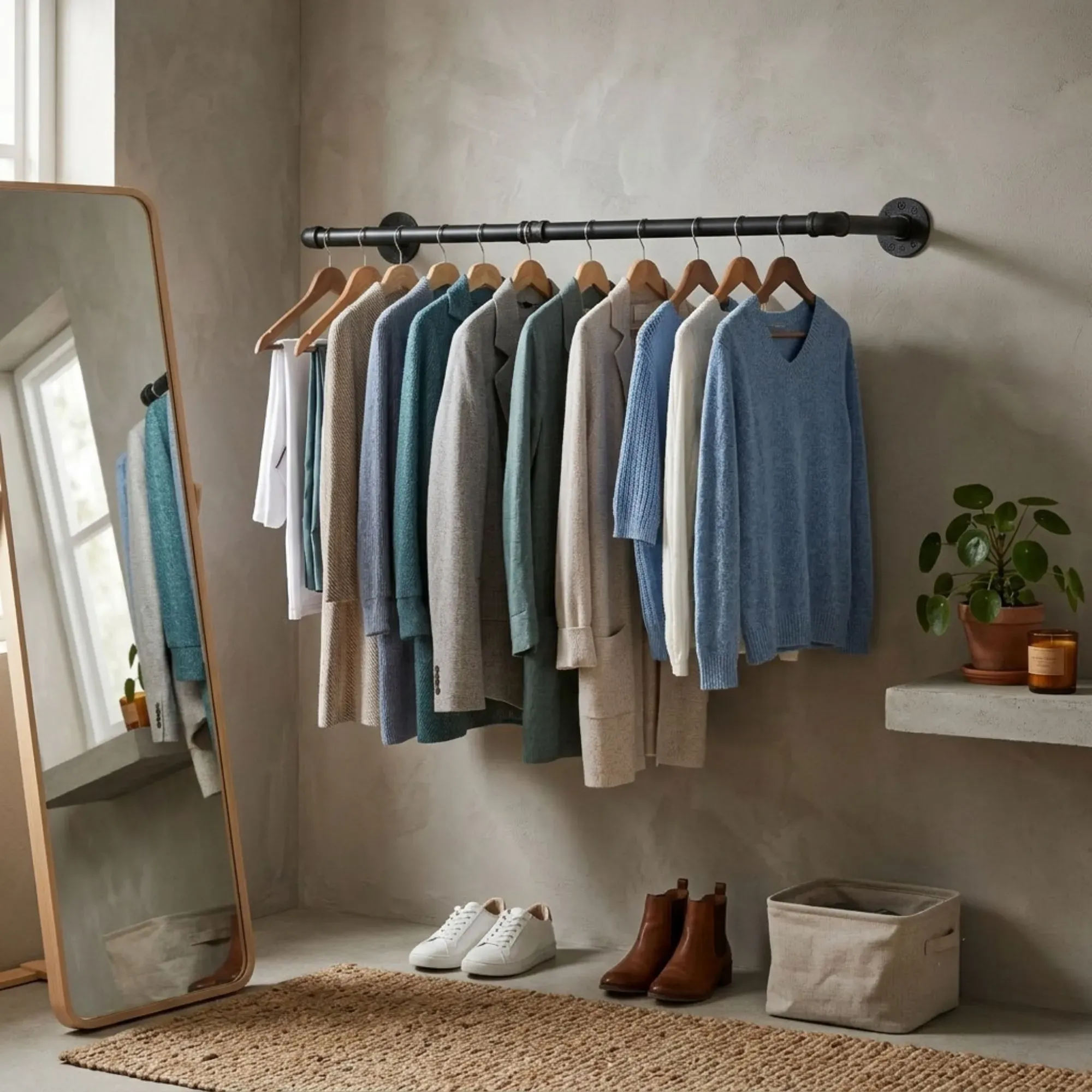 CARLA HOME Industrial Pipe Wall Clothes Rack, 92cm Bar Garment Rack view 2